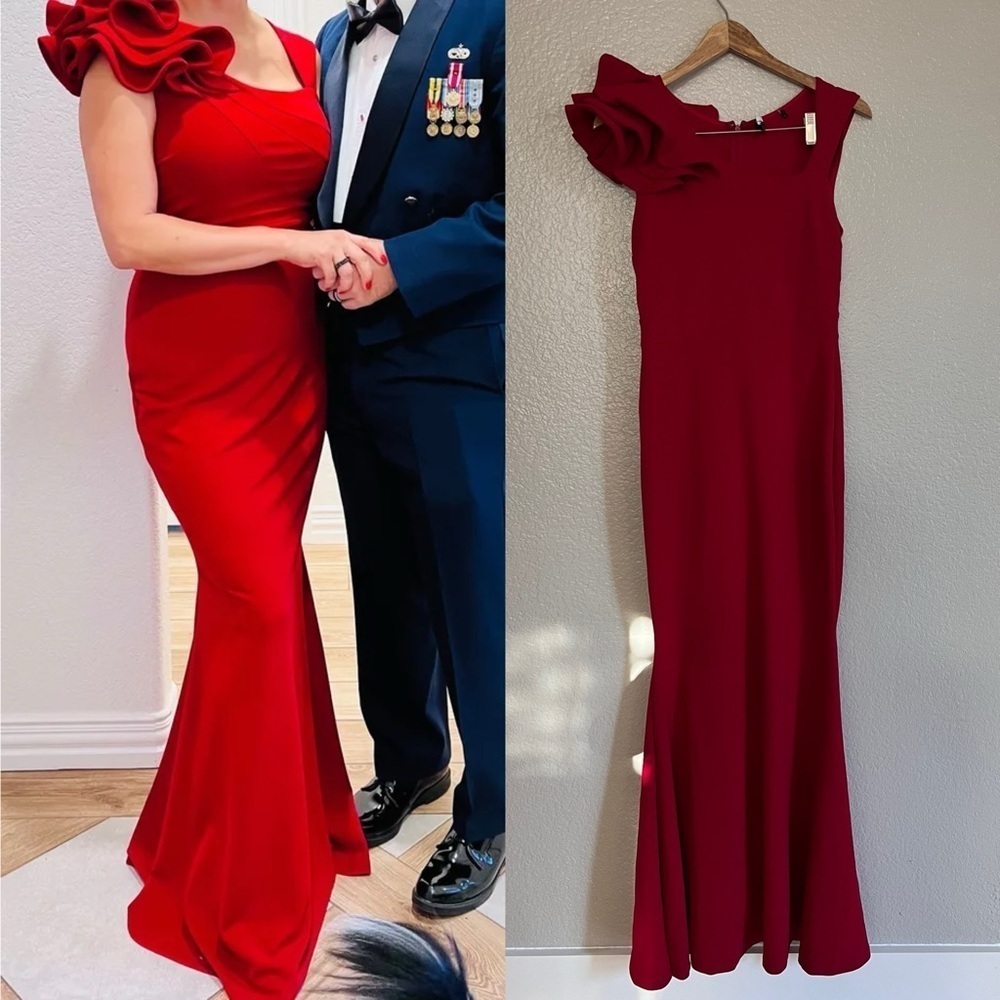 NWOT Lucette Red Sleeveless Ruffled Mermaid Maxi Dress
